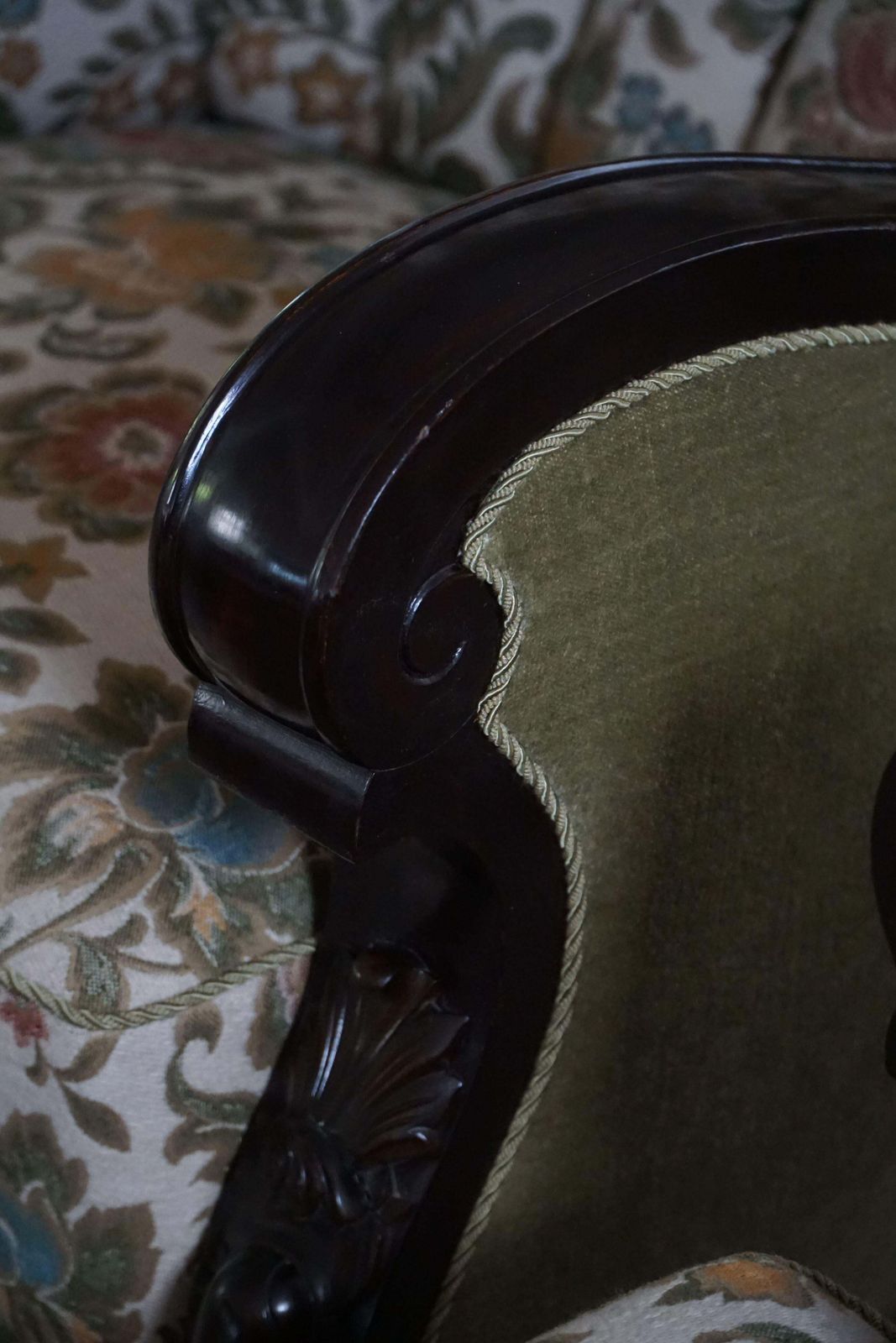3582.0 Pair Of Danish Art Nouveau Easy Chairs In Floral Embroidered Velour, 1920s photo