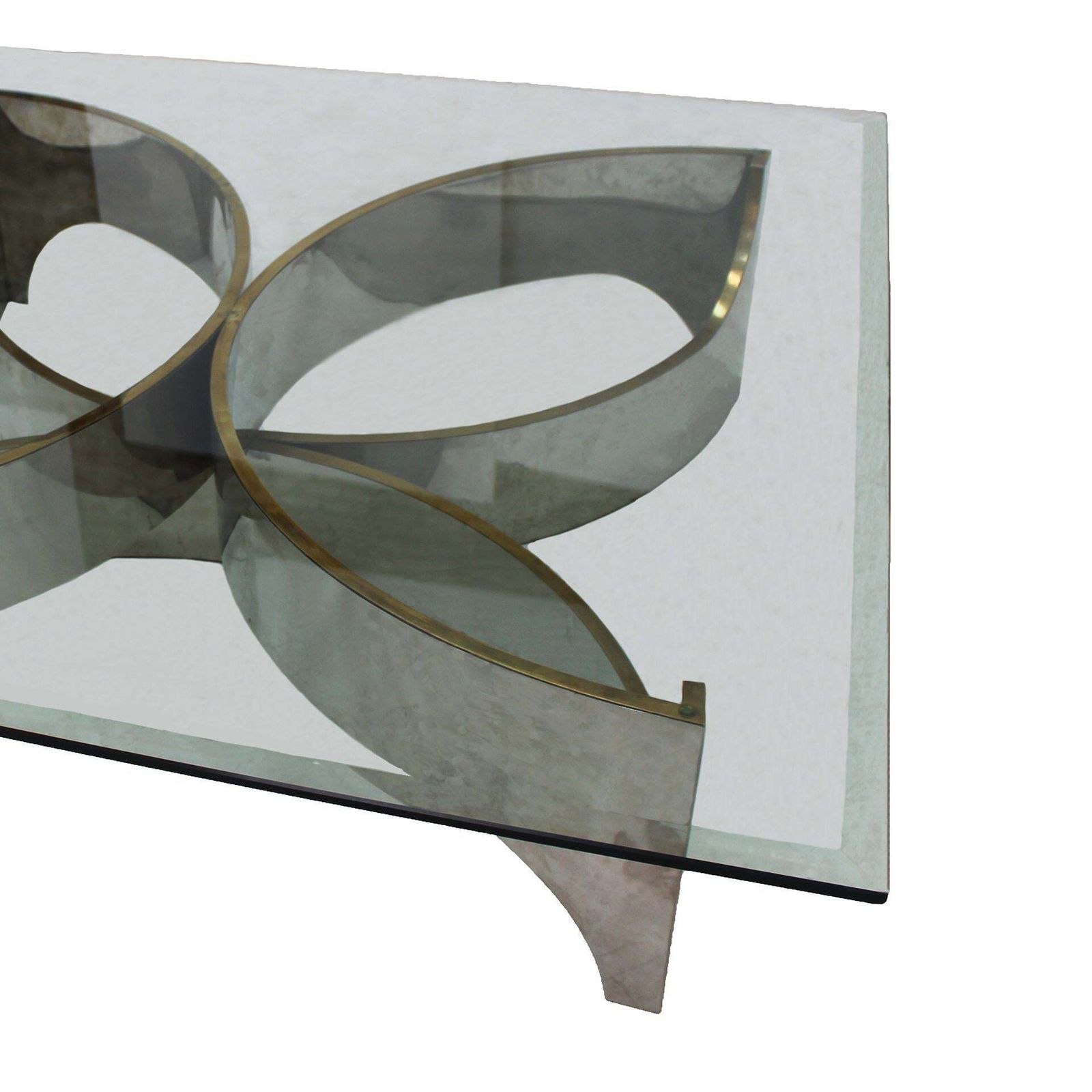 Mid Century Modern Square Center Table, Chrome Metal And Glass Top photo vinterior
