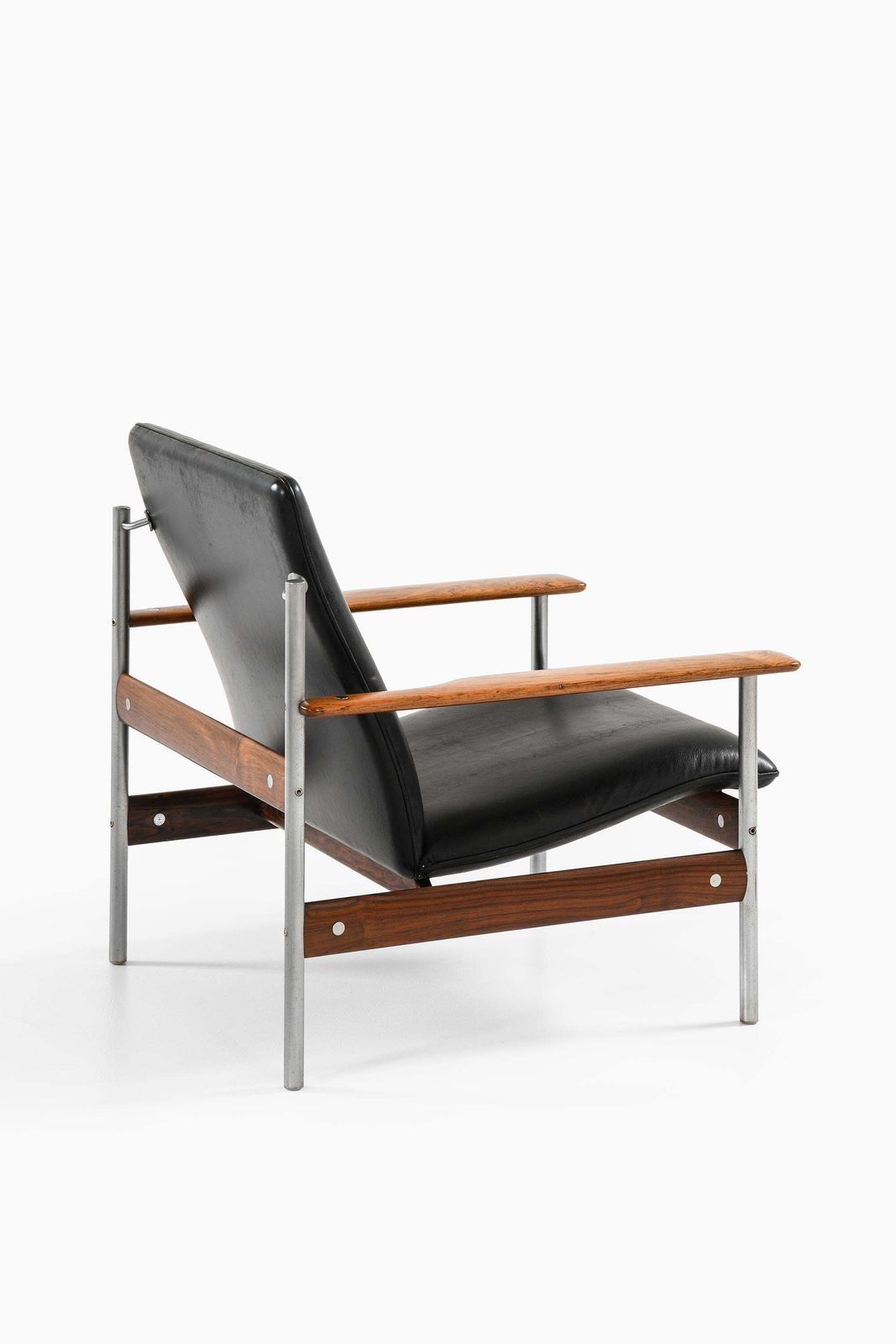 Pair Of Rare Easy Chairs With Black Leather Seat By Sven Ivar Dysthe, 1960s photo for sale