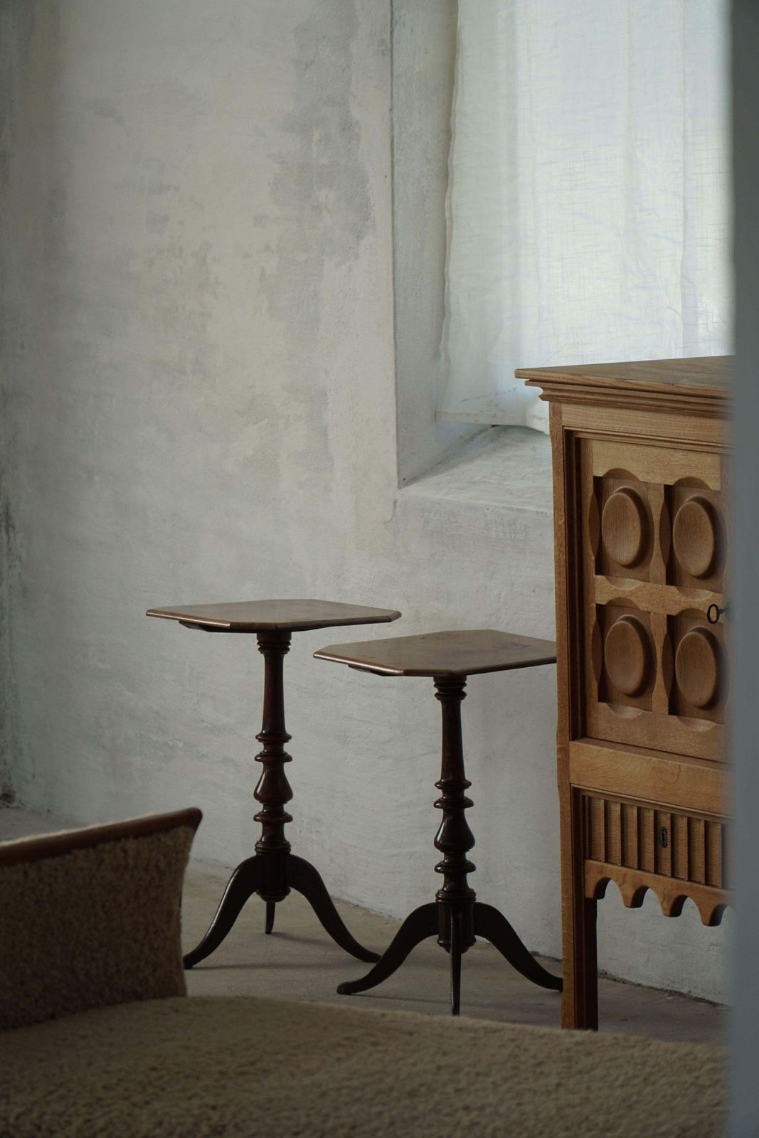 Pair Of English Side Tables / Pedestals, Nutwood, Mid Century, 1940s photo furniture