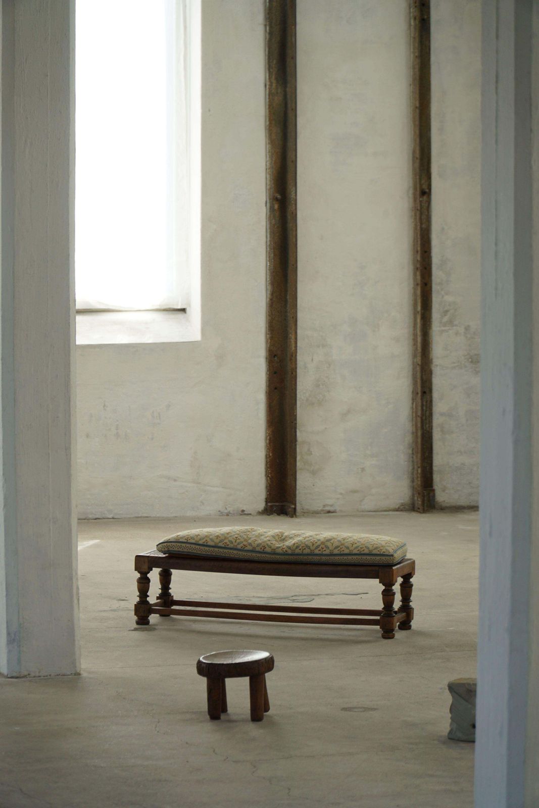 Danish Oak Footstool With Hand Embroidered Cushion & Cane Seat, Baroque, 1940s photo furniture