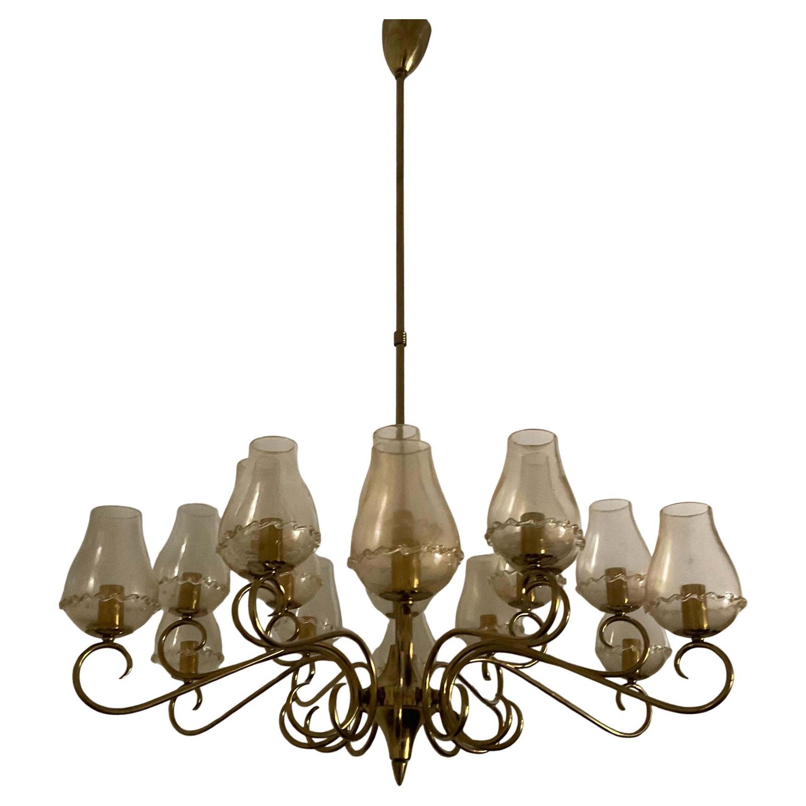 Seguso   Lampadario A 18 Luci In Vetro Di Murano Con Polvere D’oro. Italia 1950