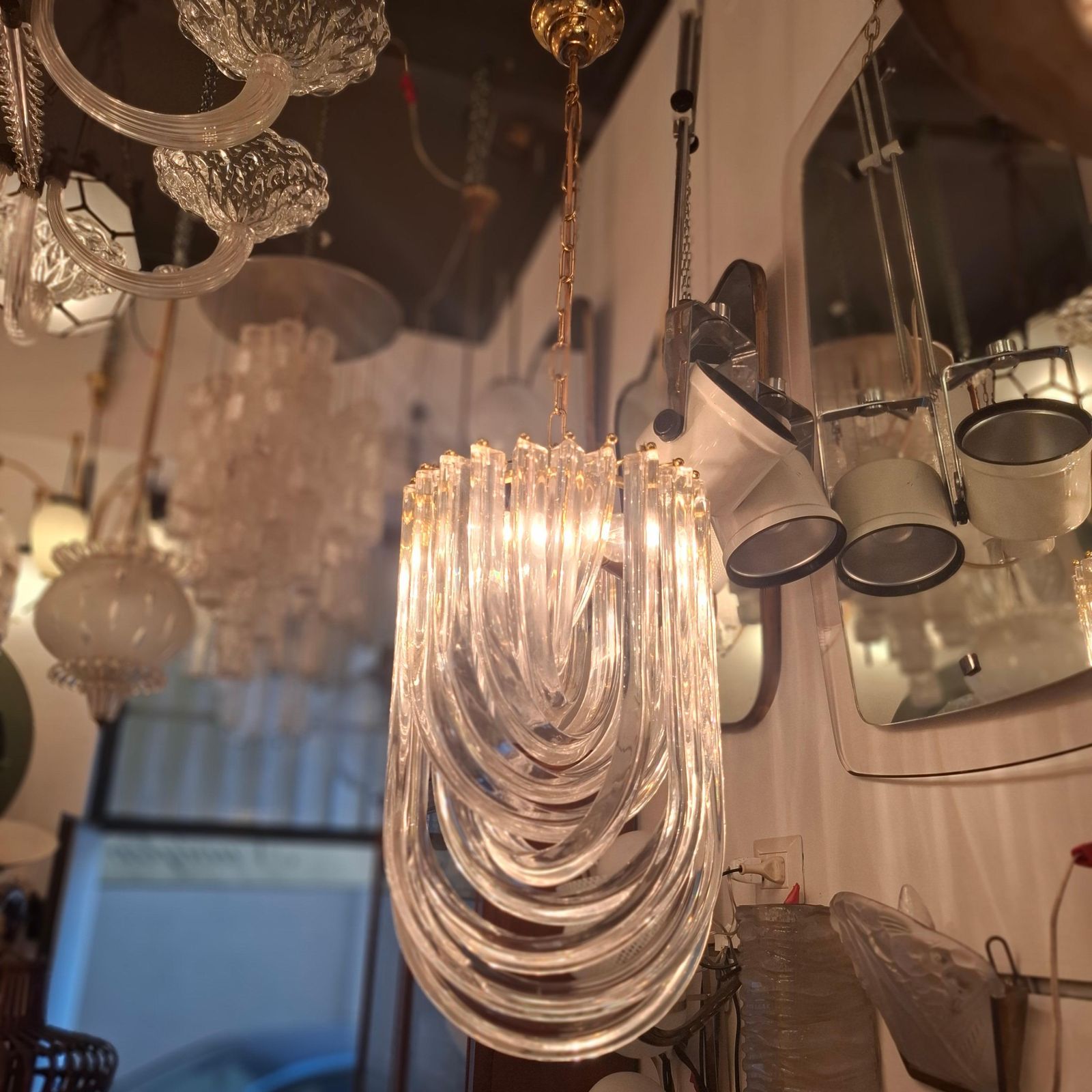 Venini Chandelier Murano Glass Brass 1970 Italy photo Lighting
