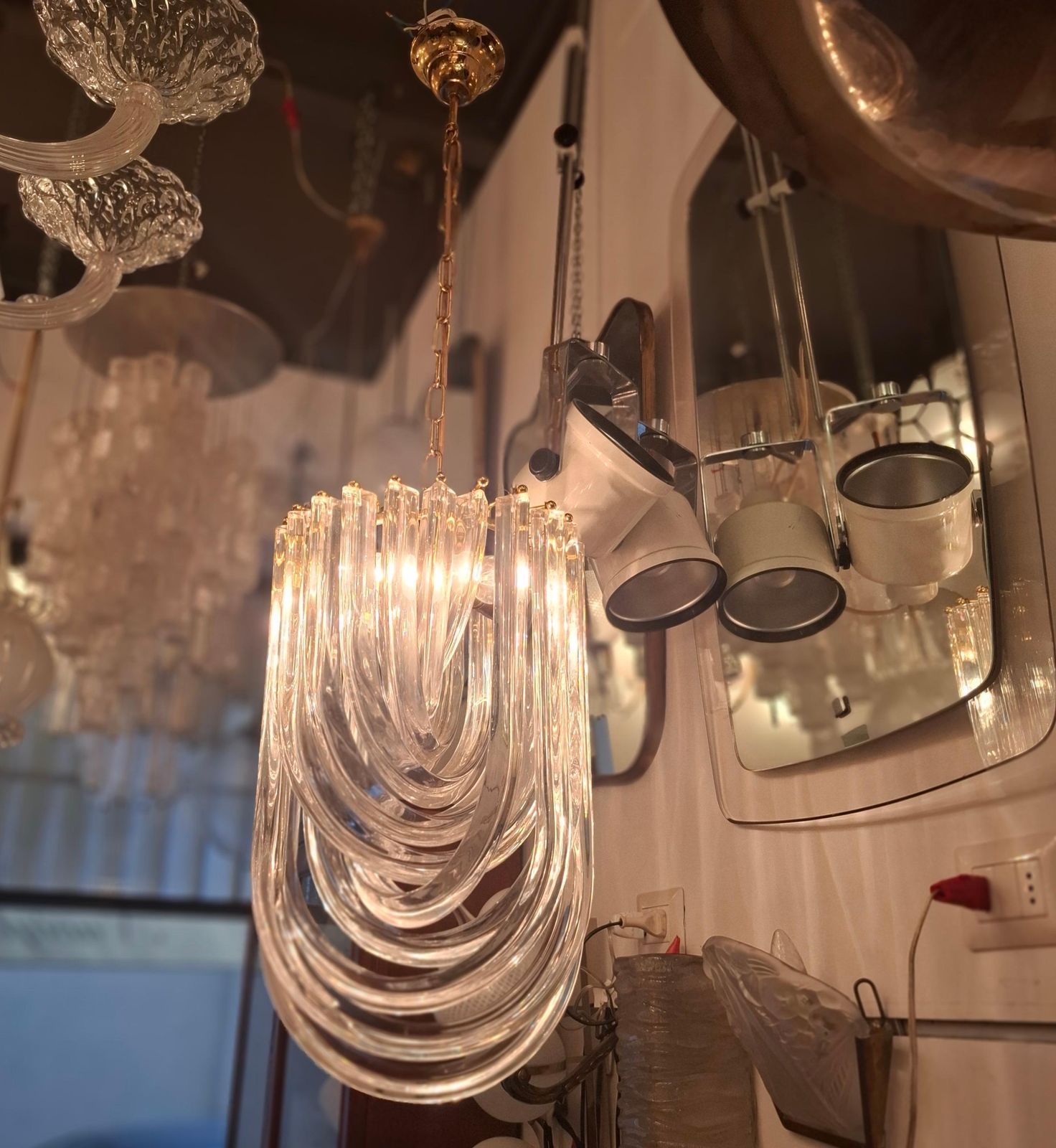 Venini Chandelier Murano Glass Brass 1970 Italy photo buy