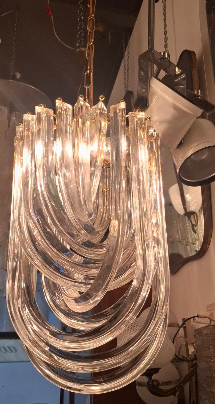Lighting Venini Chandelier Murano Glass Brass 1970 Italy photo