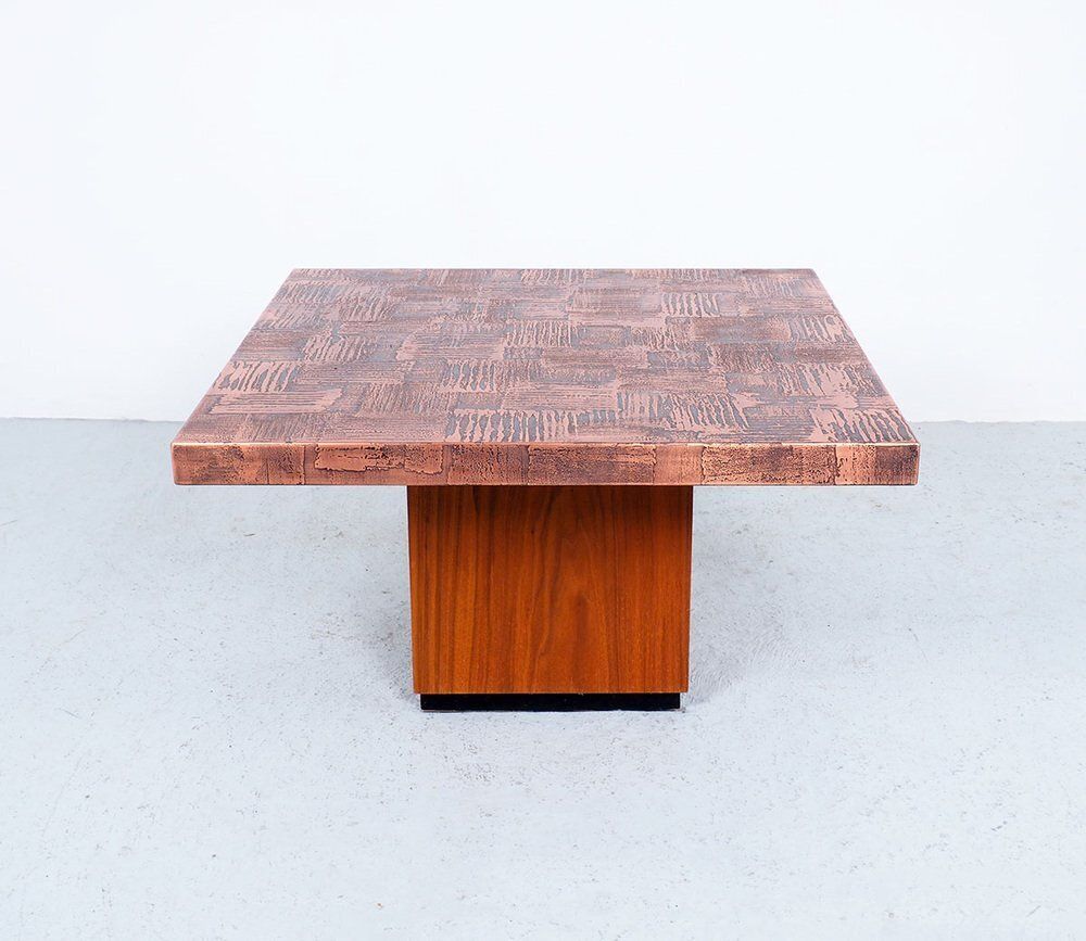 Coffee Table In Copper And Teak By Heinz Lilienthal, 1970s photo furniture