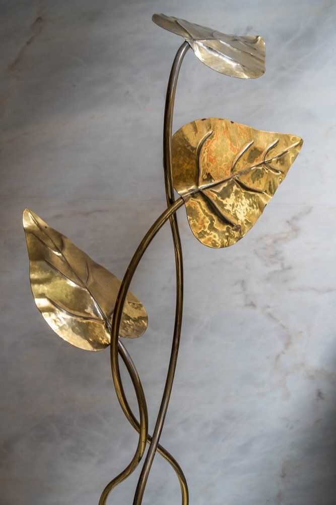 Leaf Shaped Floor Lamp In Brass Attributed To Tommaso Barbi, Italy, 1970 photo 9208.0