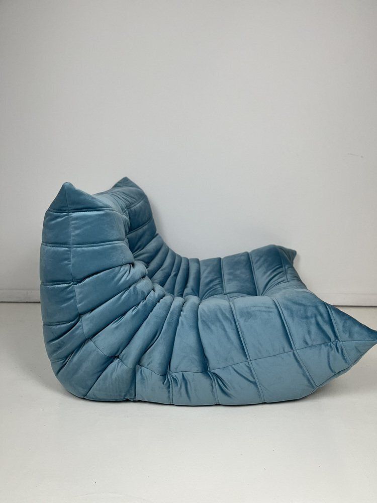 Blue Velvet Togo Lounge Chair By Michel Ducaroy For Ligne Roset photo 1953.0