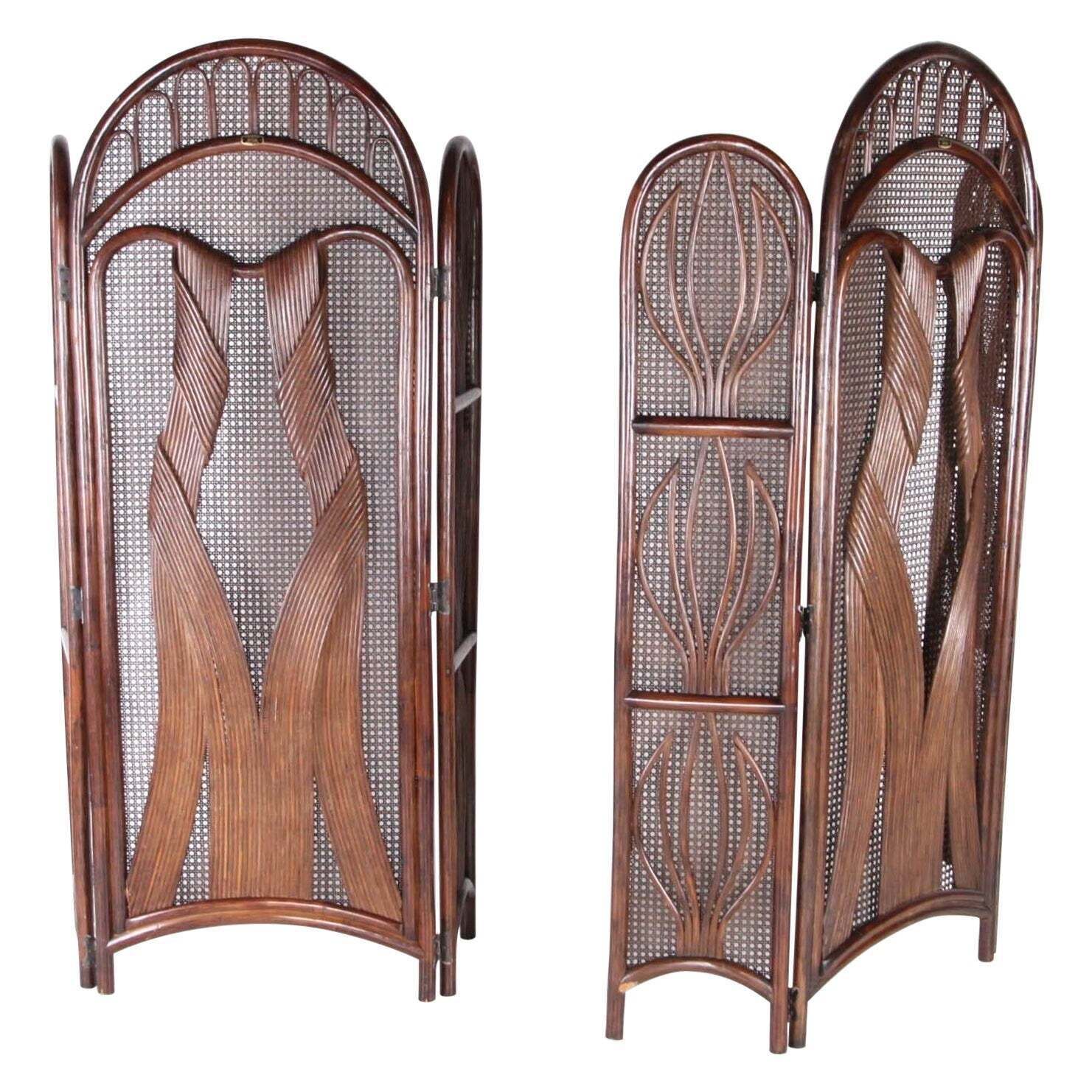 Pair Of Rattan Folding Screens