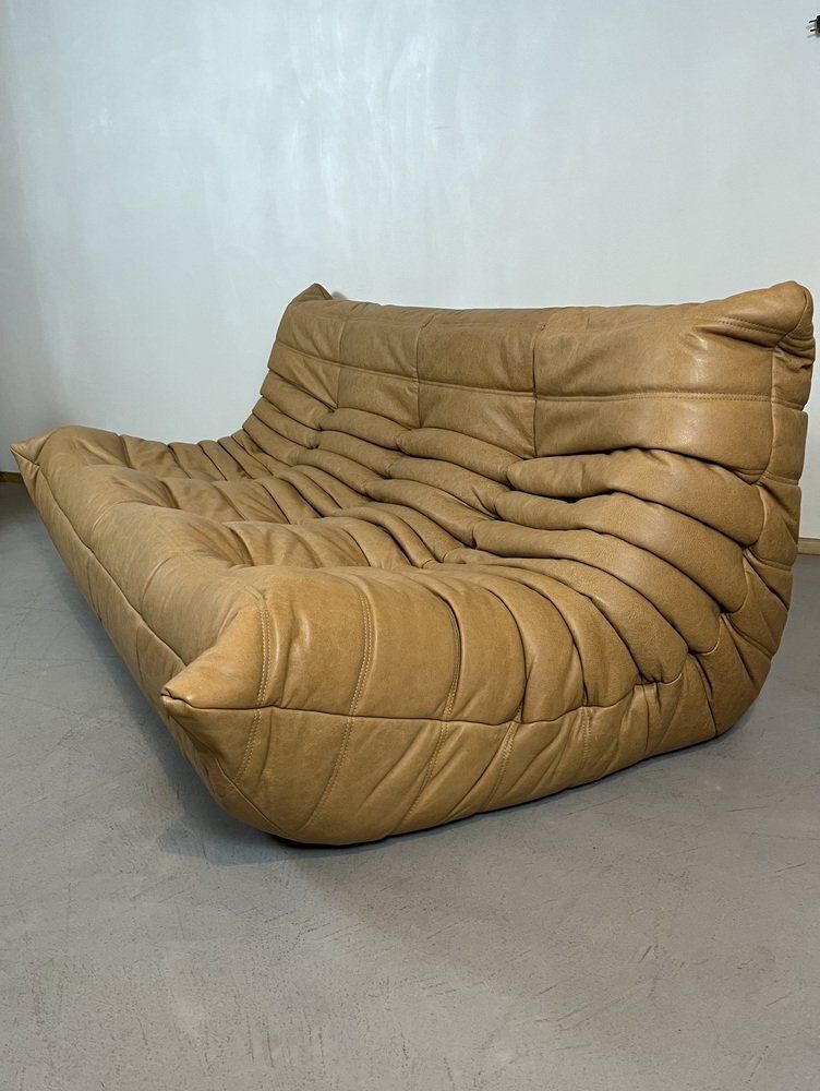 photo furniture Camel Leather Togo Sofa Set By Michel Ducaroy For Ligne Roset, Set Of 5