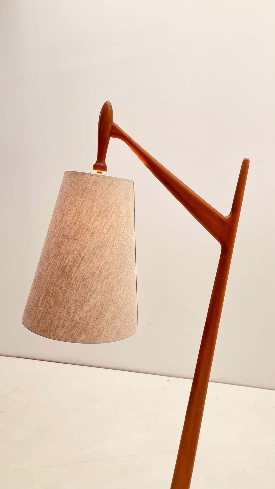 Teak Wood Floorlamp With Boomerang Shape Foot photo vintage