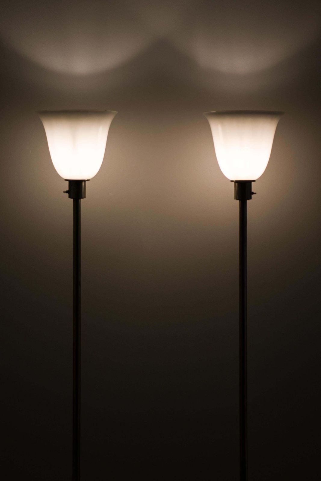 Pair Of Floor Lamps In Nickel And Opaline Glass By Harald Notini, 1930s photo Lighting