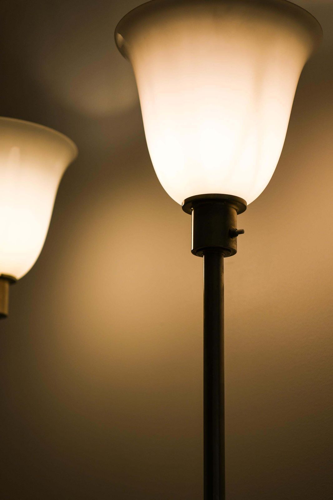 Pair Of Floor Lamps In Nickel And Opaline Glass By Harald Notini, 1930s photo vintage