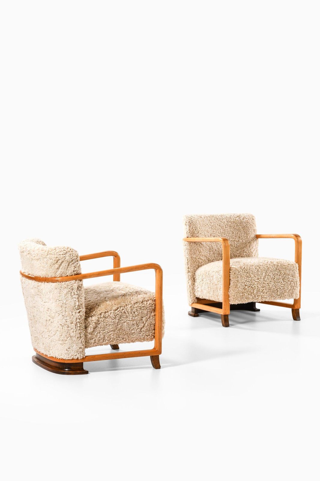Pair Of Scandinavian Art Deco Easy Chairs In Birch And Sheepskin, 1930s photo Furniture