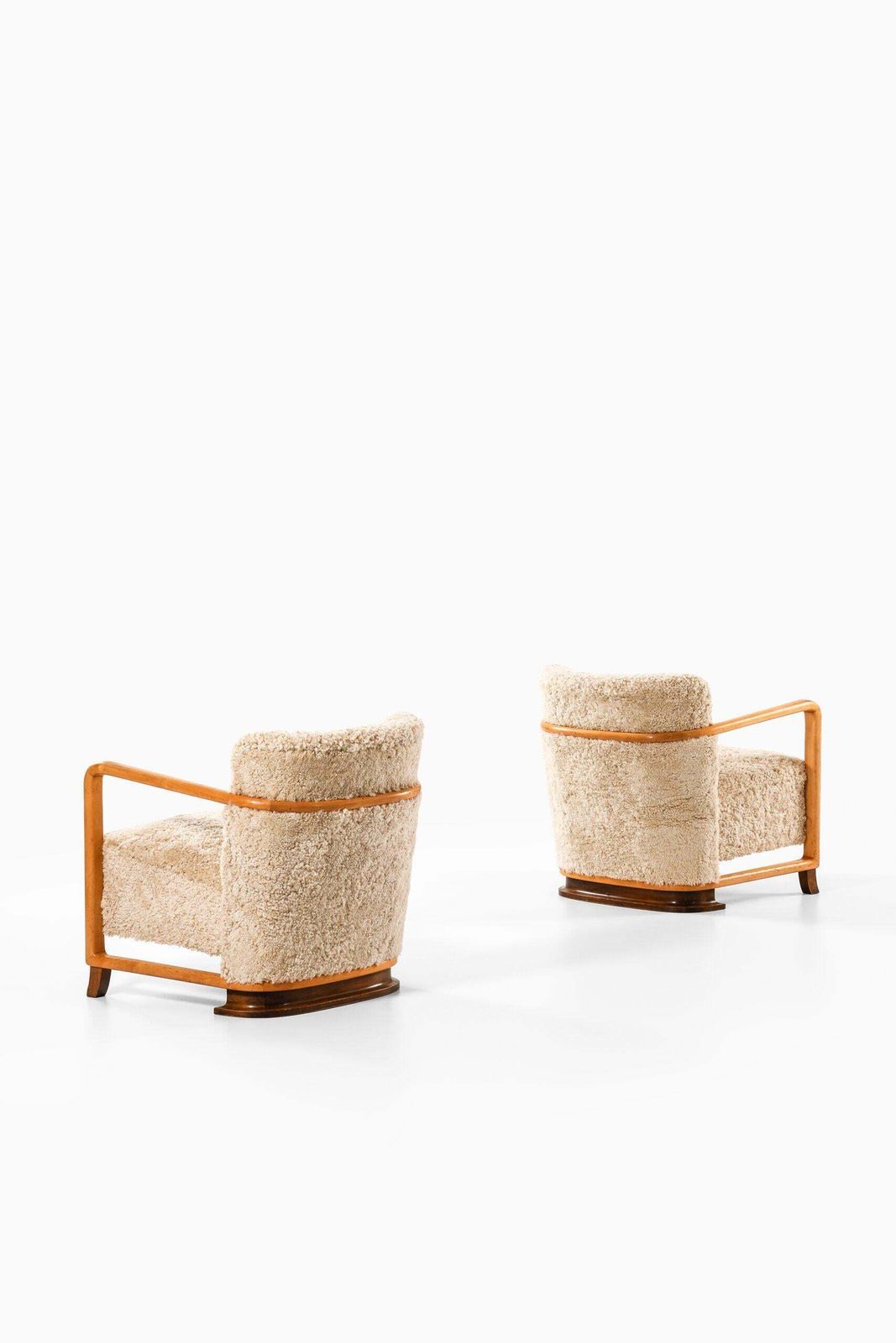Pair Of Scandinavian Art Deco Easy Chairs In Birch And Sheepskin, 1930s photo vintage