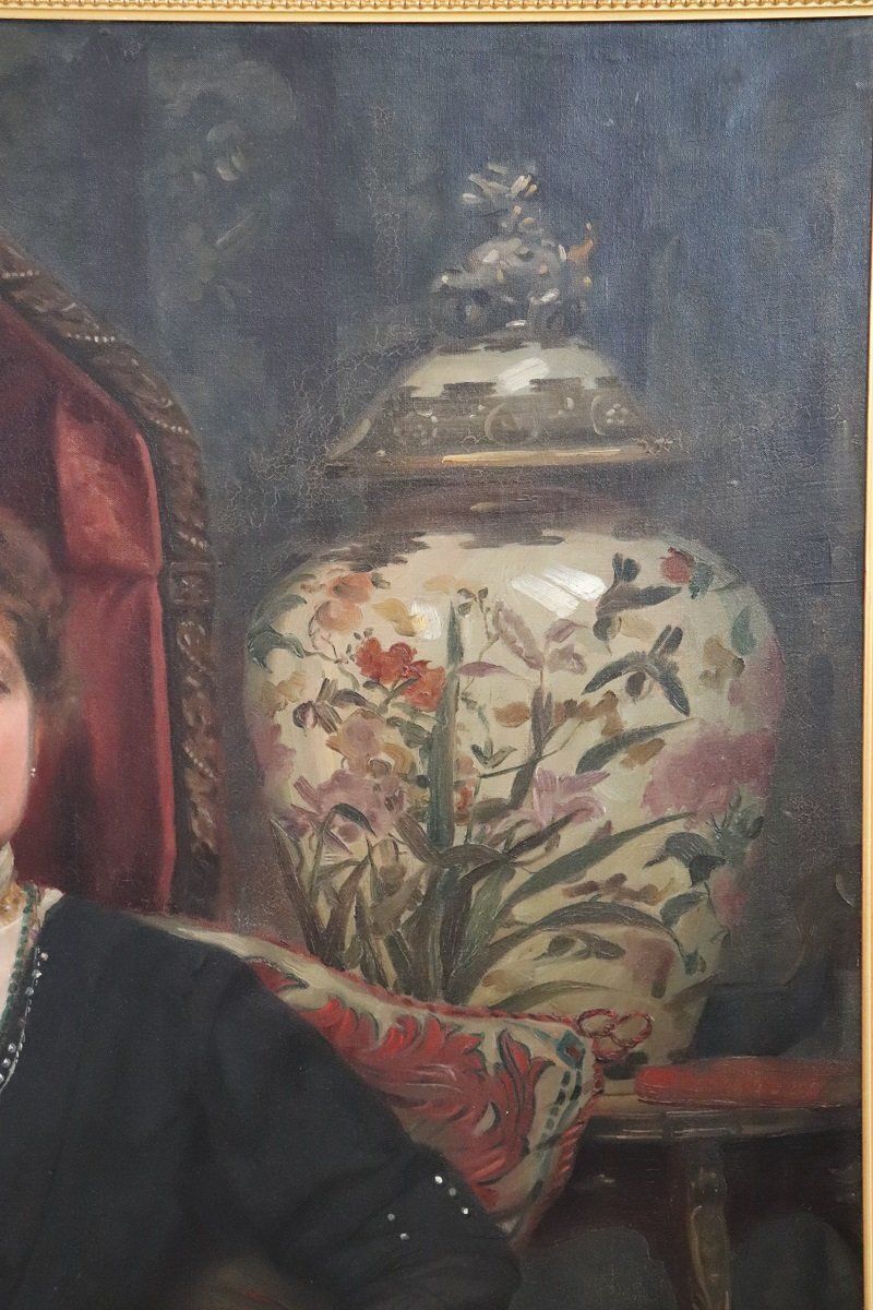 Portrait Of A Lady, Oil Painting On Canvas, 1913, Framed photo vinterior