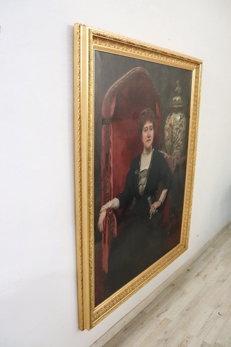 Portrait Of A Lady, Oil Painting On Canvas, 1913, Framed photo vintage
