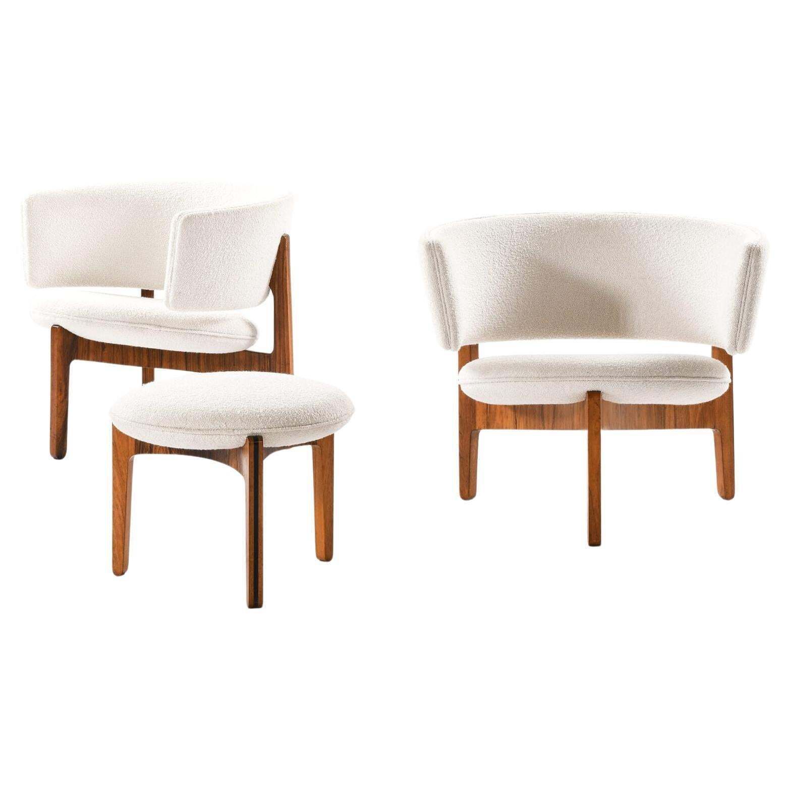 Pair Of Easy Chairs And Stool In Rosewood Designed By Sven Ellekær, 1962