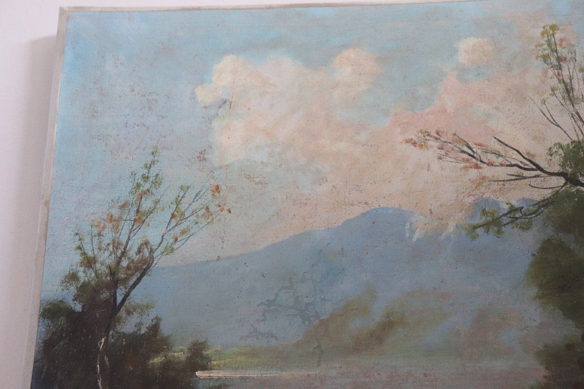 Landscape, Oil Painting On Canvas, 19th Century, Framed photo Art
