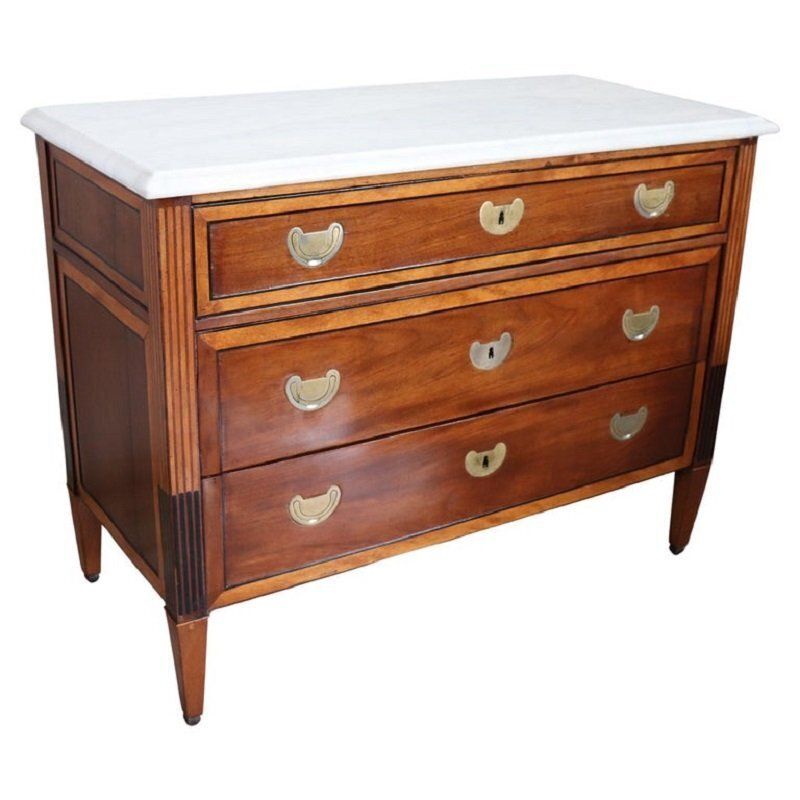 Antique Walnut Chest Of Drawers With Marble Top, 1700s