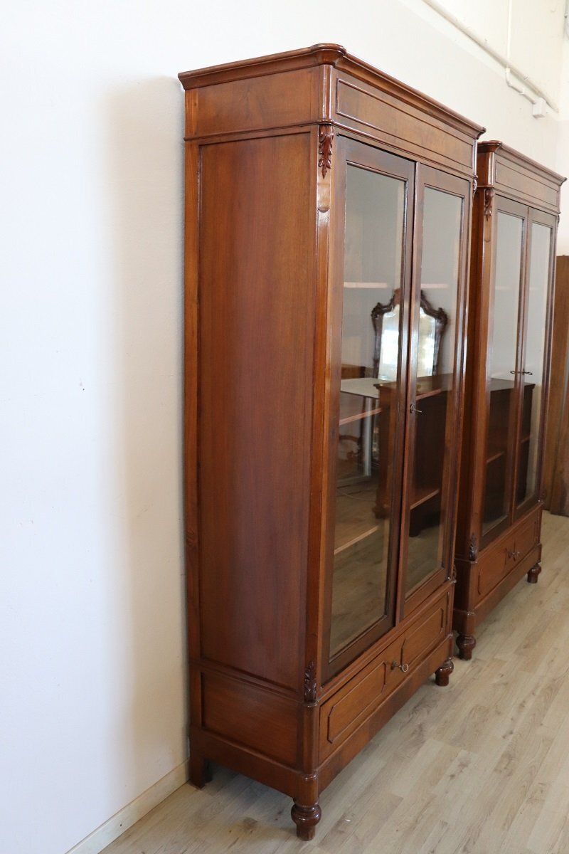photo for sale Antique Walnut Bookcases, 1800s, Set Of 2