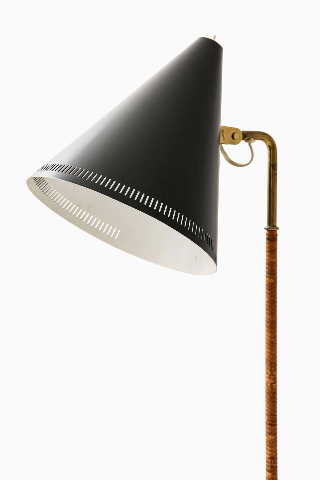 Early Floor Lamp In Black Metal, Brass And Wrapped Cane By Paavo Tynell, 1940's photo furniture