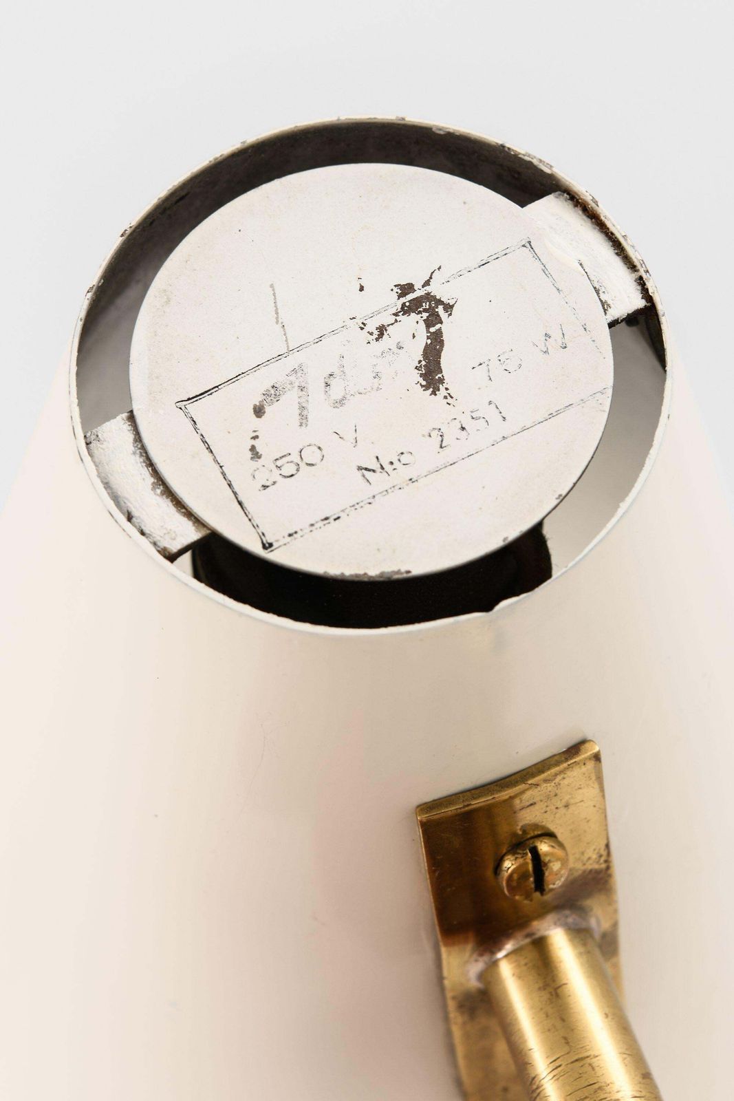Wall Lamps In Brass And White Lacquered Metal By Paavo Tynell, 1950's photo vinterior