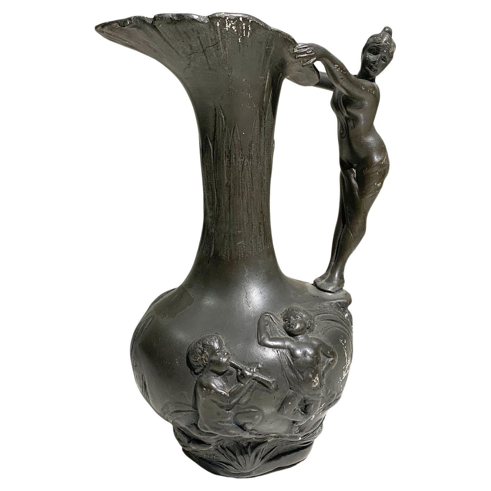 Art Nouveau Pewter Pitcher By Jean Maurice Petizon, Signed "Petiz" , Circa 1920