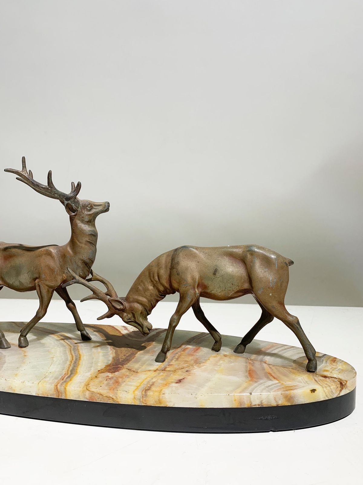 photo furniture French Art Deco Stag And Doe Sculpture, Spelter With Marble Base, 1930's