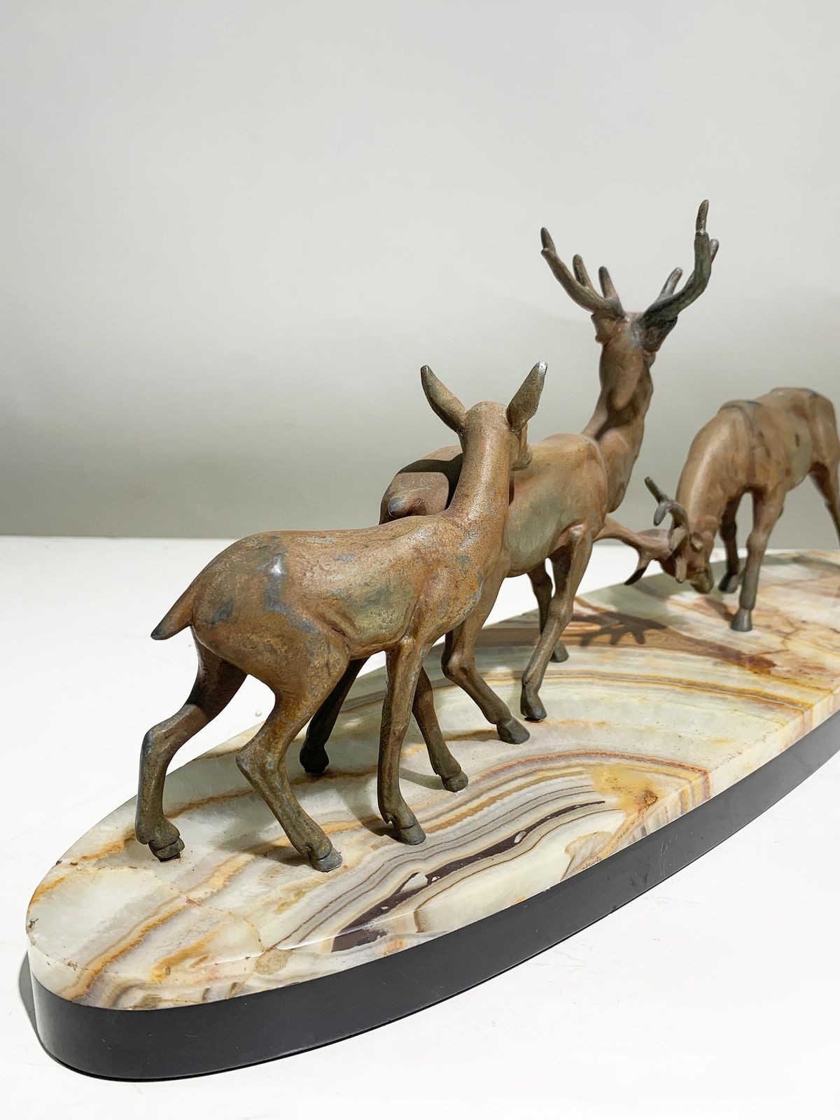 Art French Art Deco Stag And Doe Sculpture, Spelter With Marble Base, 1930's photo