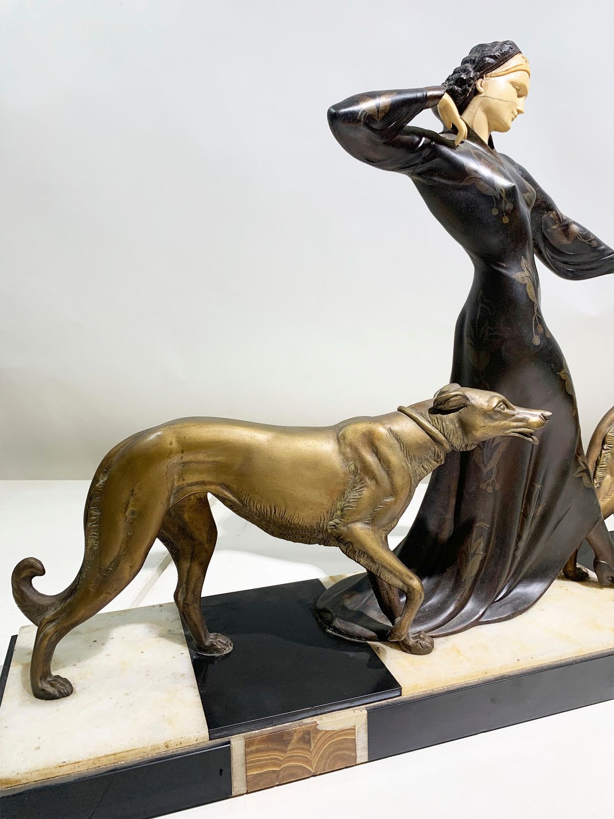 photo furniture Art Deco Sculpture Of Woman Walking Borzois Attributed To Georges Gori