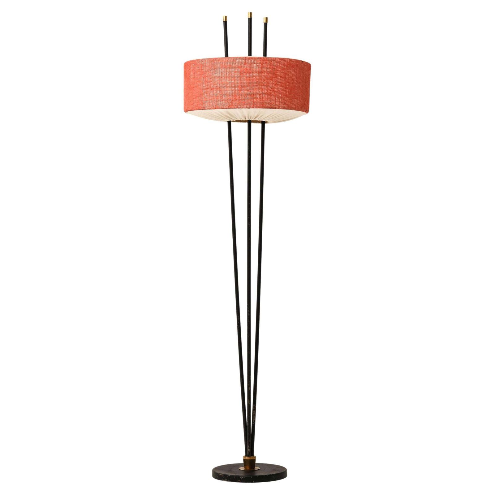 Early Floor Lamp In Black Lacquered Metal And Brass By Gerald Thurston, 1950's
