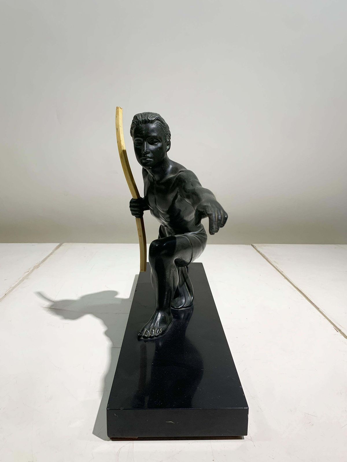 French Art Deco 'Archer' Sculpture On Black Base, Attributed To J. De Roncourt photo Art
