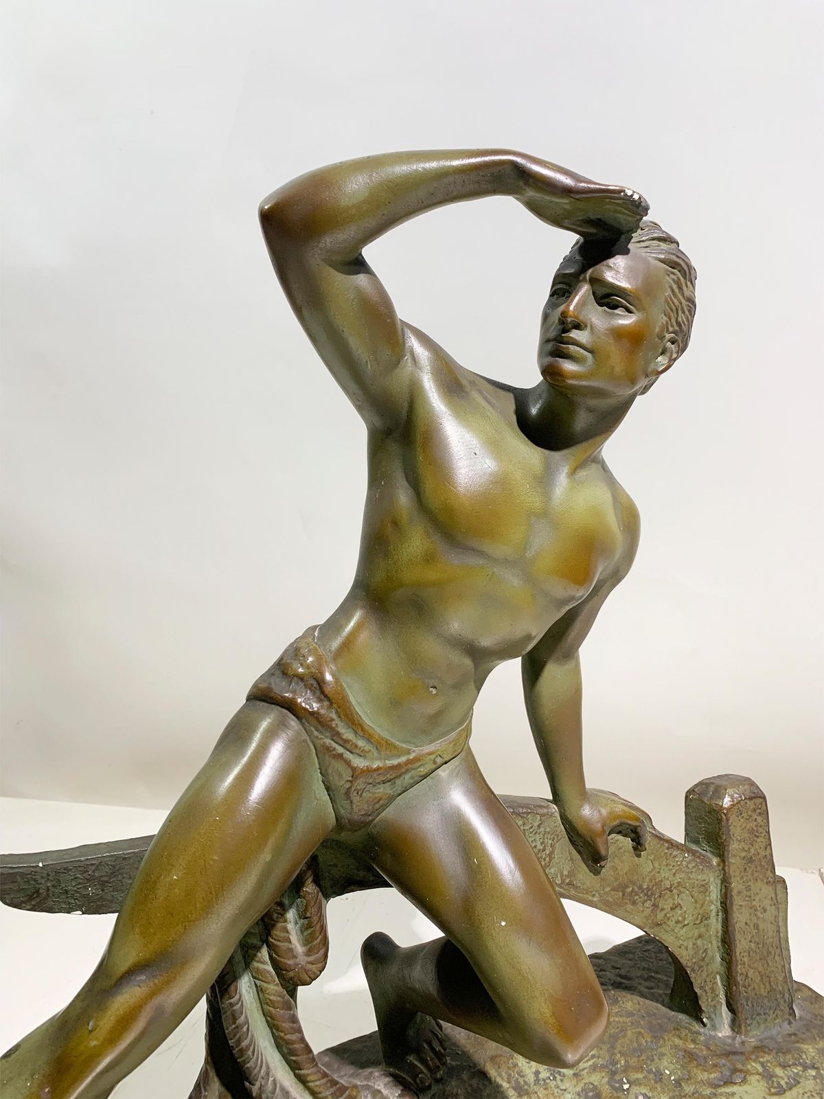Art Deco Sailor Patinated Bronze Sculpture Signed "Meurice", Circa 1940's photo for sale