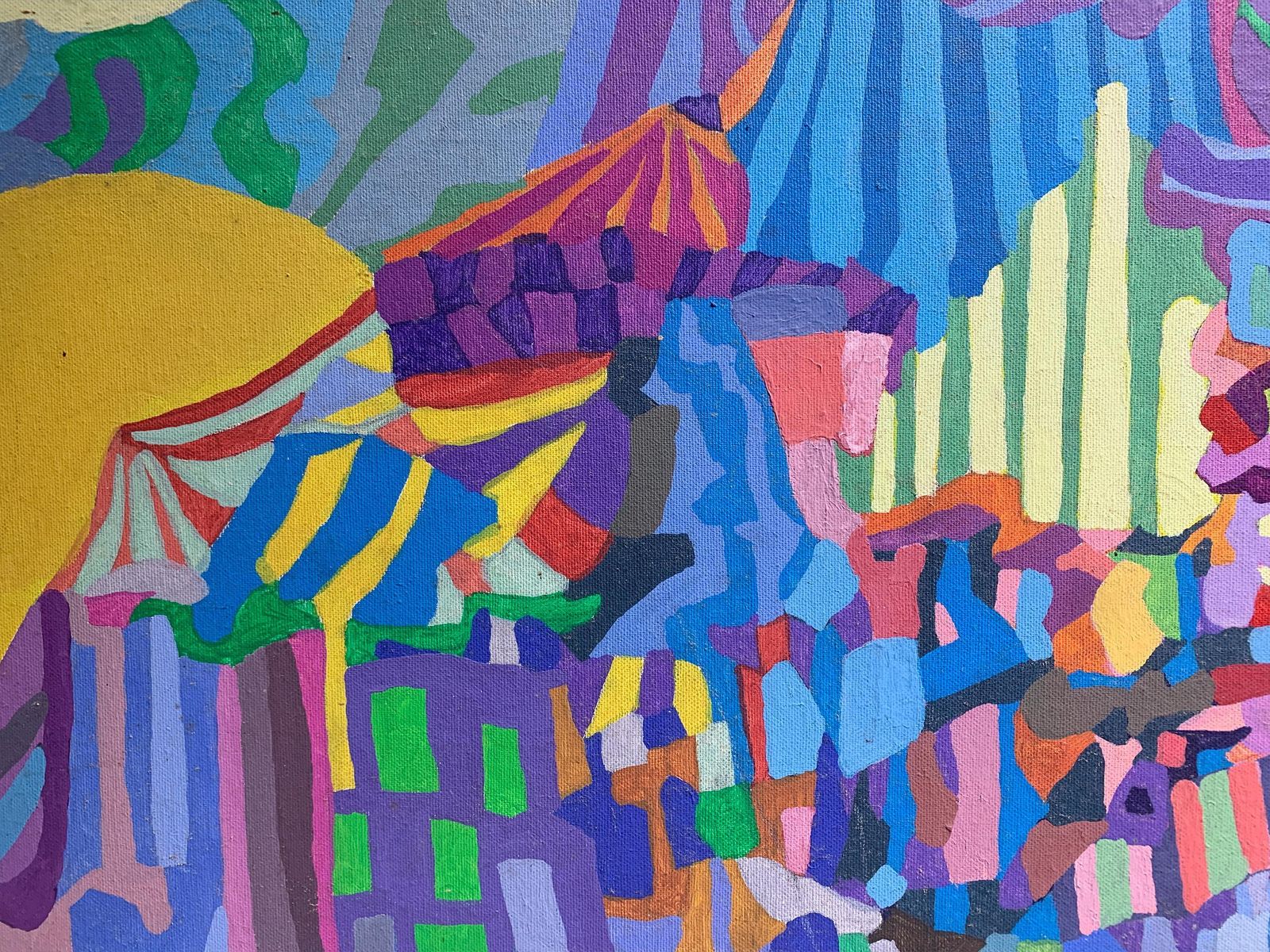 photo furniture Late 20th Century Vibrant Abstract Painting, Sun, Sea, And Landscape, Signed