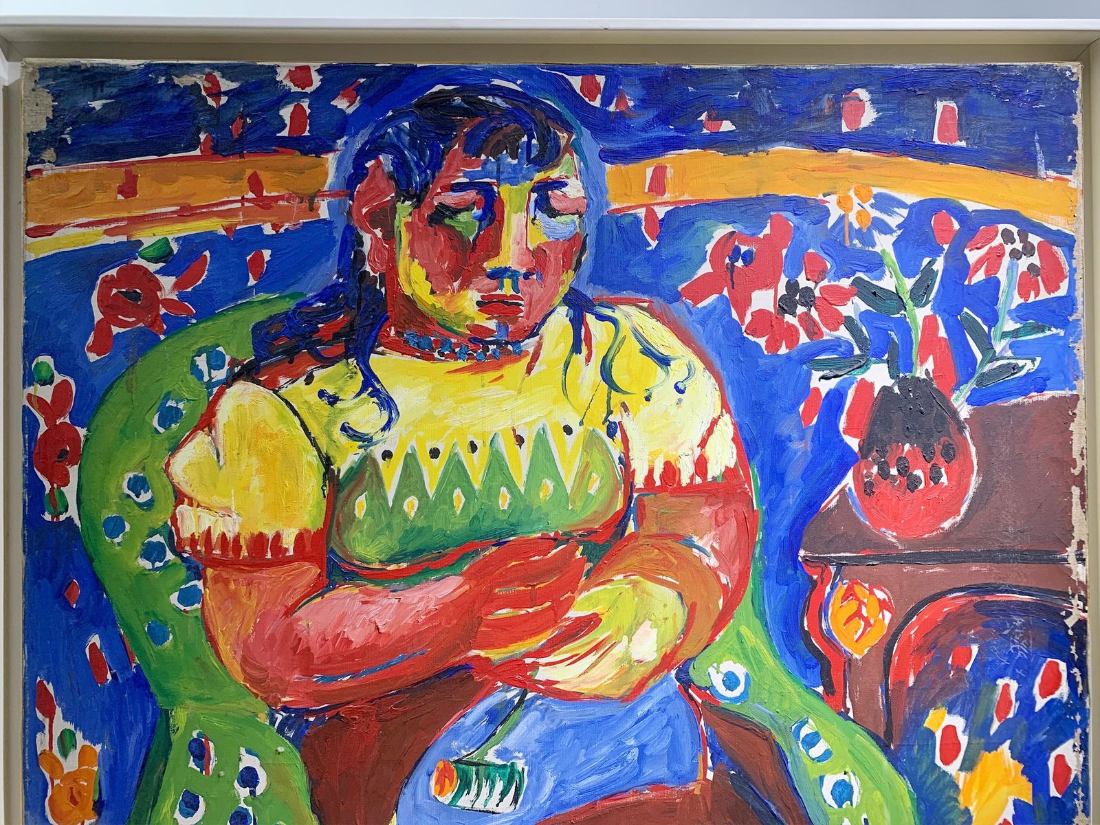 Mid 20th Century Bold Expressionist Portrait Of A Seated Woman, Signed 'Bastide' photo vintage