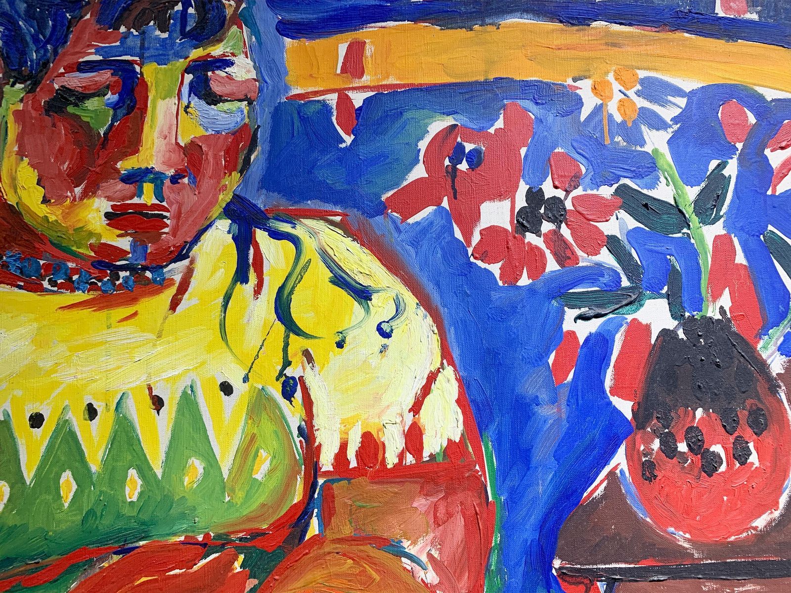 photo for sale Mid 20th Century Bold Expressionist Portrait Of A Seated Woman, Signed 'Bastide'