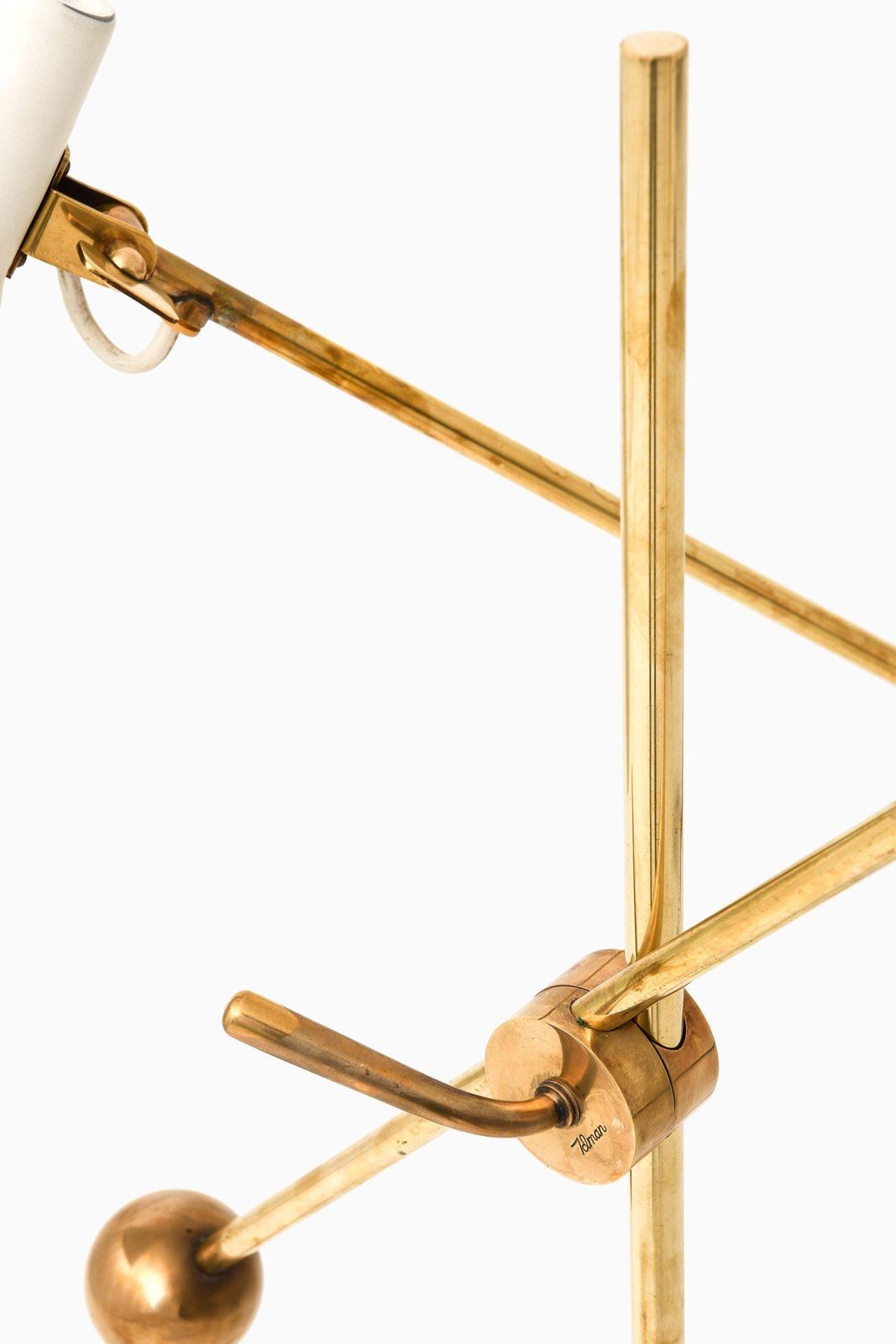Pair Of Floor Lamps In White Lacquered Metal And Brass By Tapio Wirkkala, 1950's photo buy