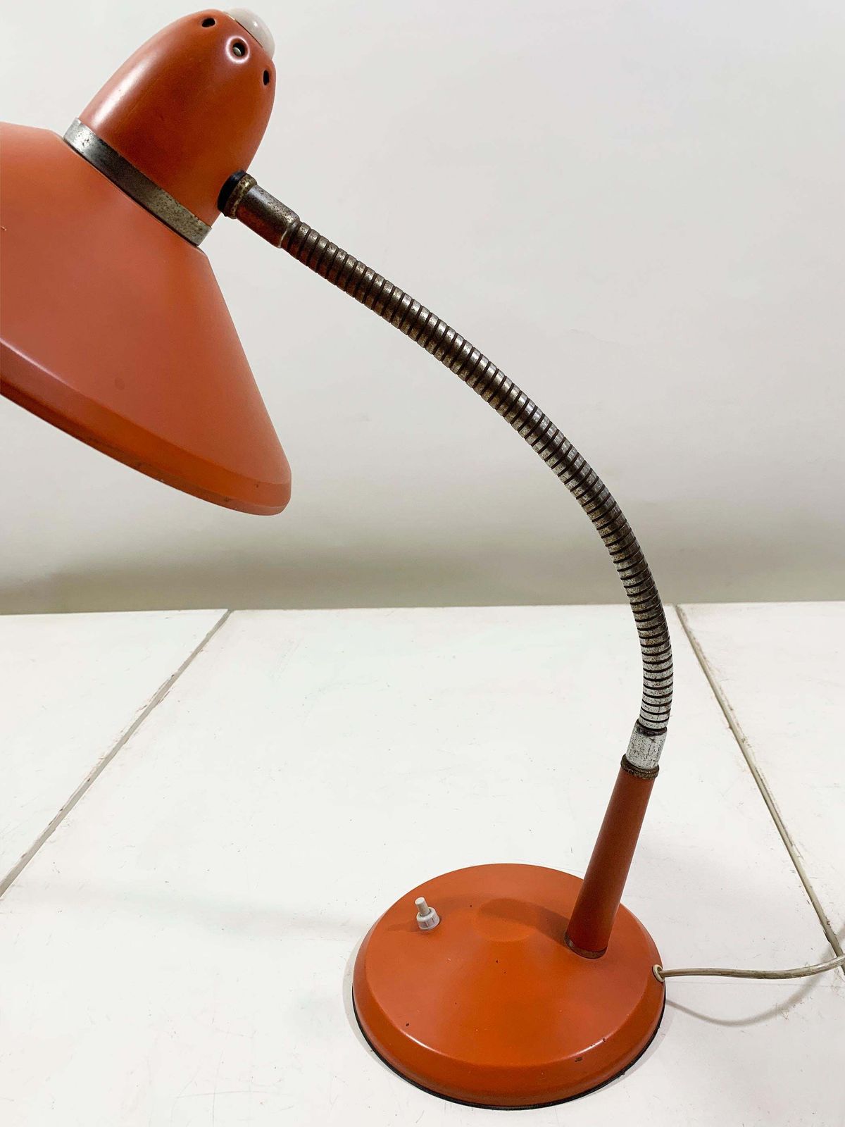 photo for sale Vintage Space Age Orange Desk Lamp With Adjustable Gooseneck Arm, Circa 1960's