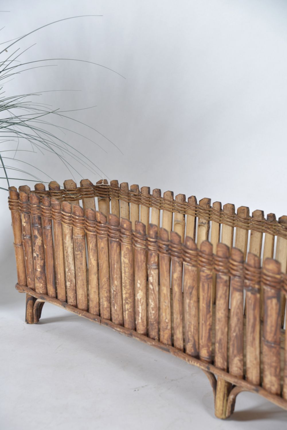 Midcentury Long Bamboo Rattan Planter Windowbox Jardiniere Tiki 1950s photo 225.0