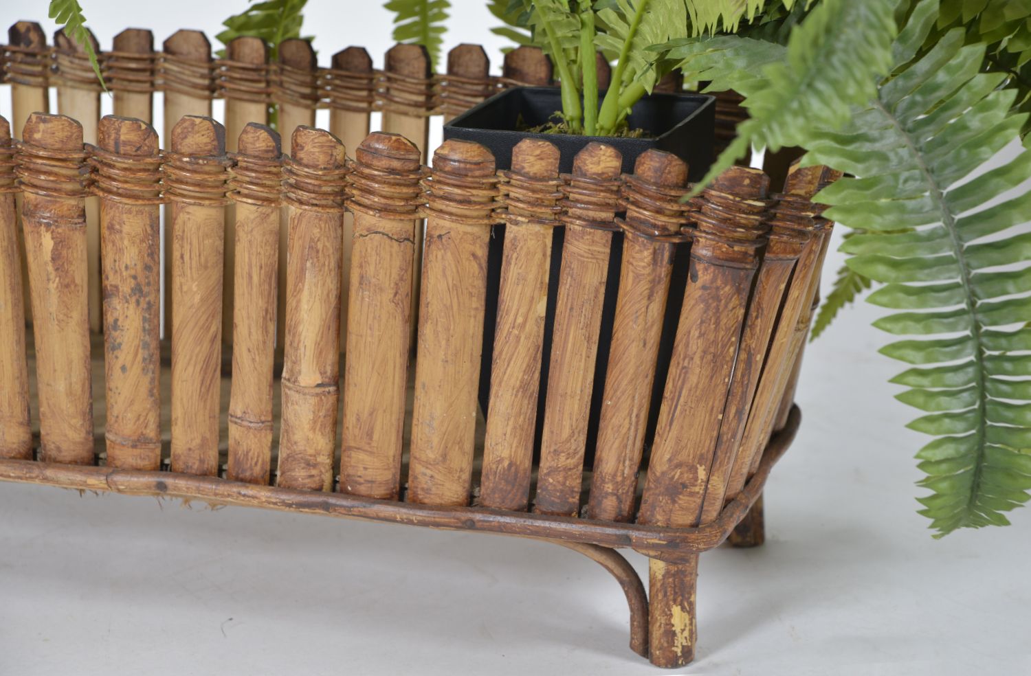 photo for sale Midcentury Long Bamboo Rattan Planter Windowbox Jardiniere Tiki 1950s