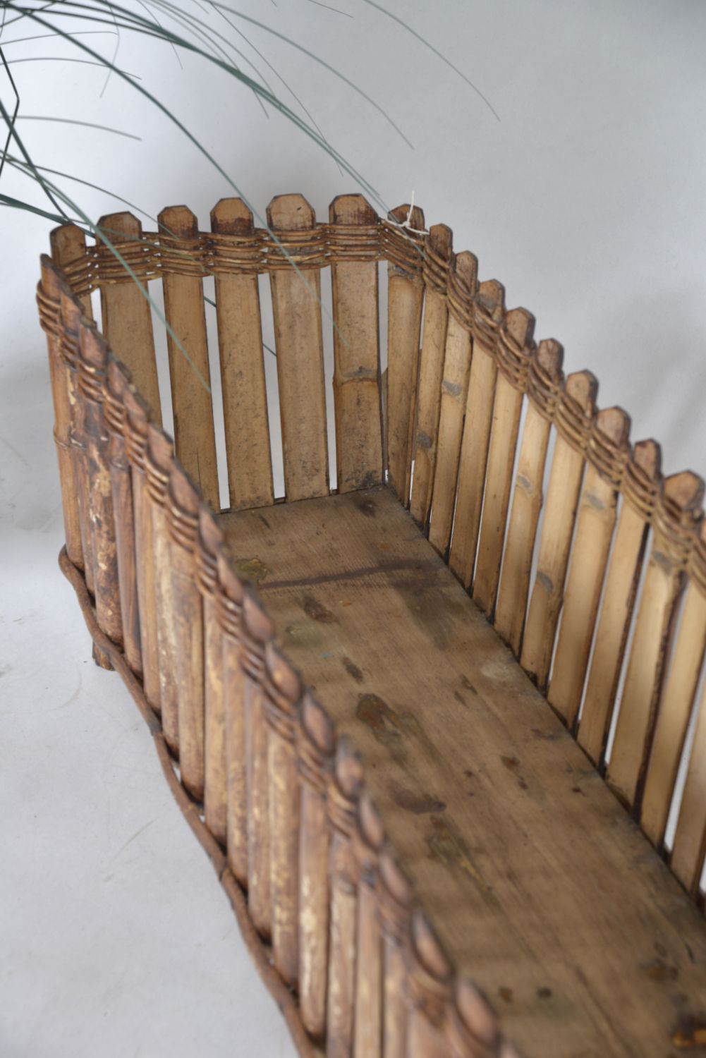 Midcentury Long Bamboo Rattan Planter Windowbox Jardiniere Tiki 1950s photo vintage
