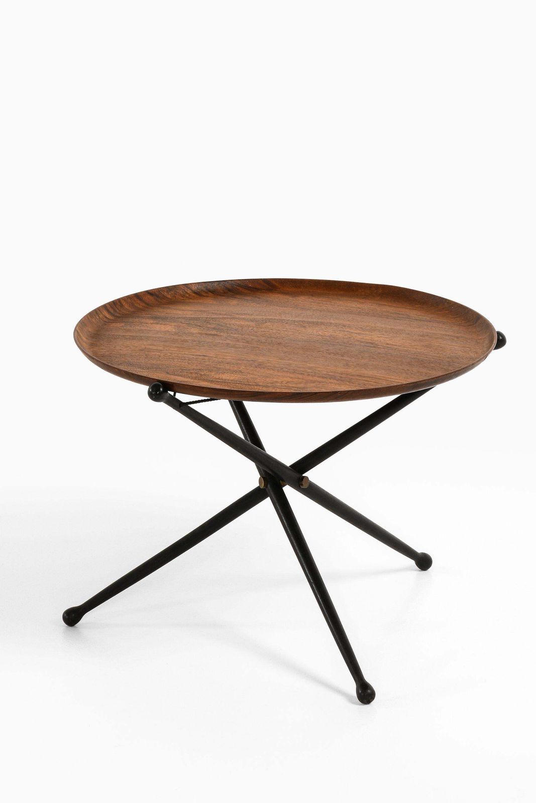 Rare Foldable Side Table In Rosewood, Brass And Black Lacquered Wood, 1950's photo furniture