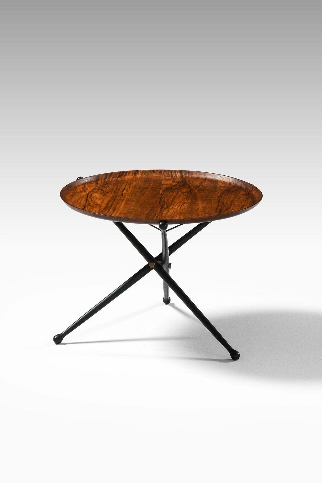 Rare Foldable Side Table In Rosewood, Brass And Black Lacquered Wood, 1950's photo Furniture