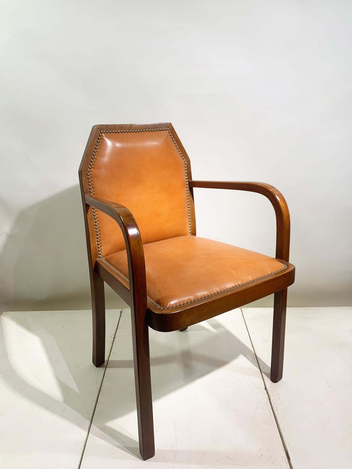 Pair Of Art Deco Bridge/ Armchairs, In Leather,  France, Circa 1930's photo for sale