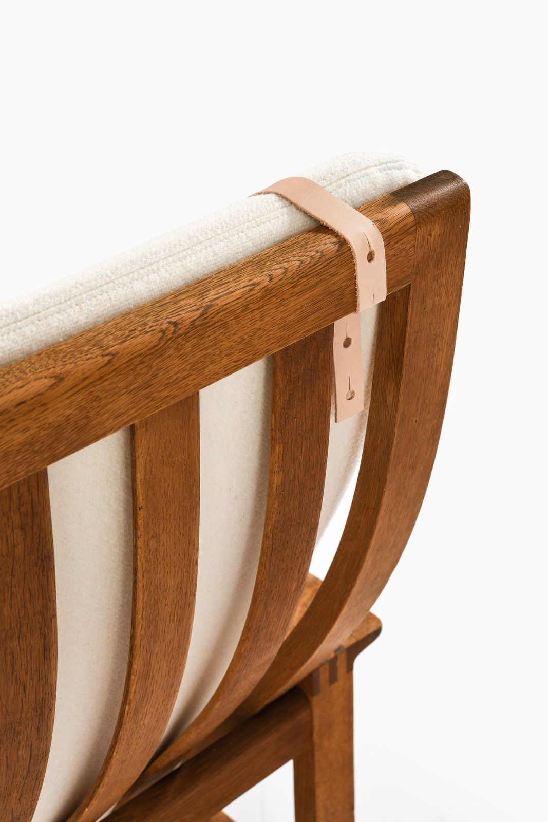 photo furniture Pair Of Easy Chairs With Stools In Oak And Brass By Børge Mogensen, 1950's