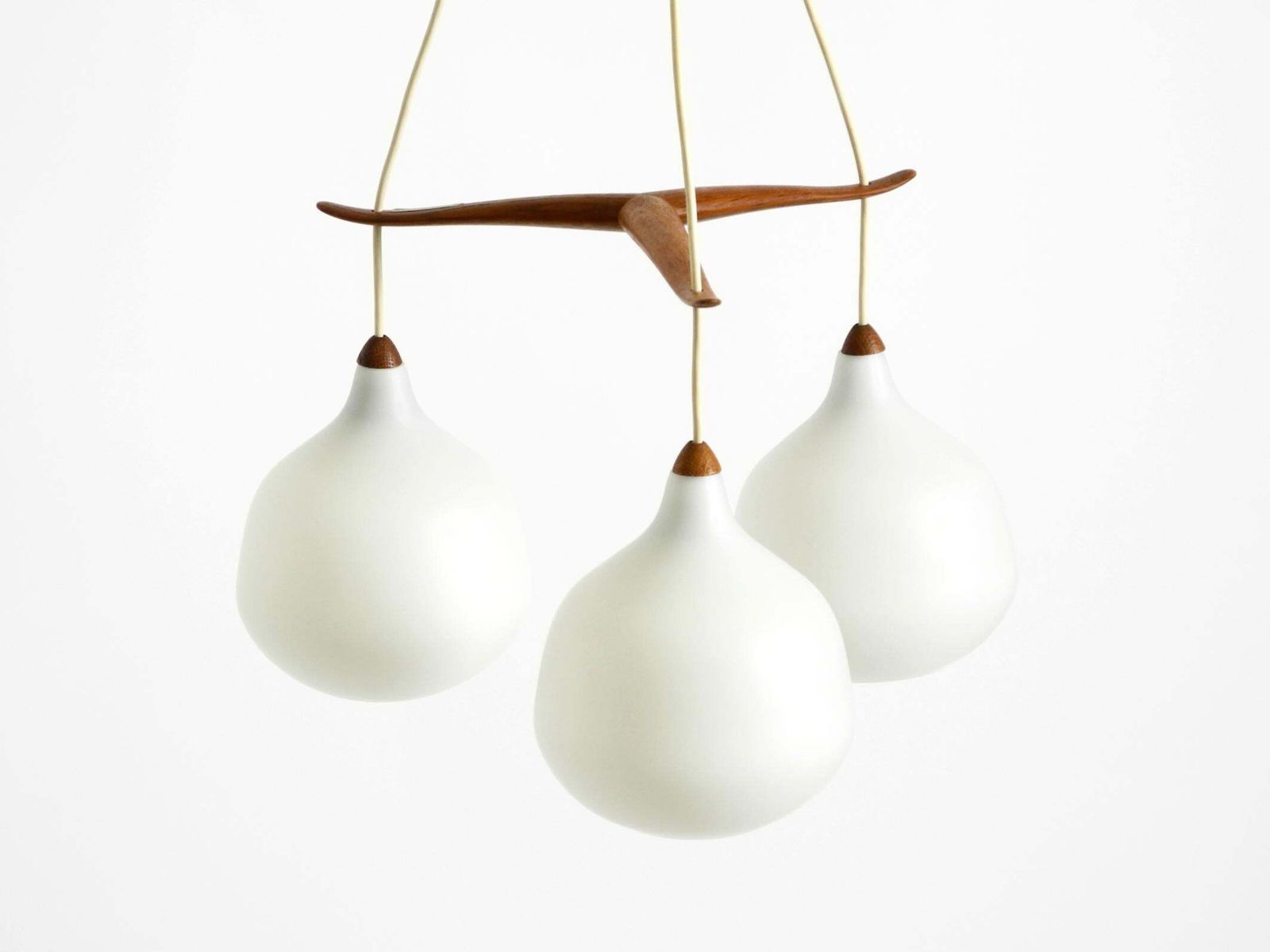 Pendant Lamp With Glass Shades And A Teak Frame By Uno & östen Kristiansson photo vintage