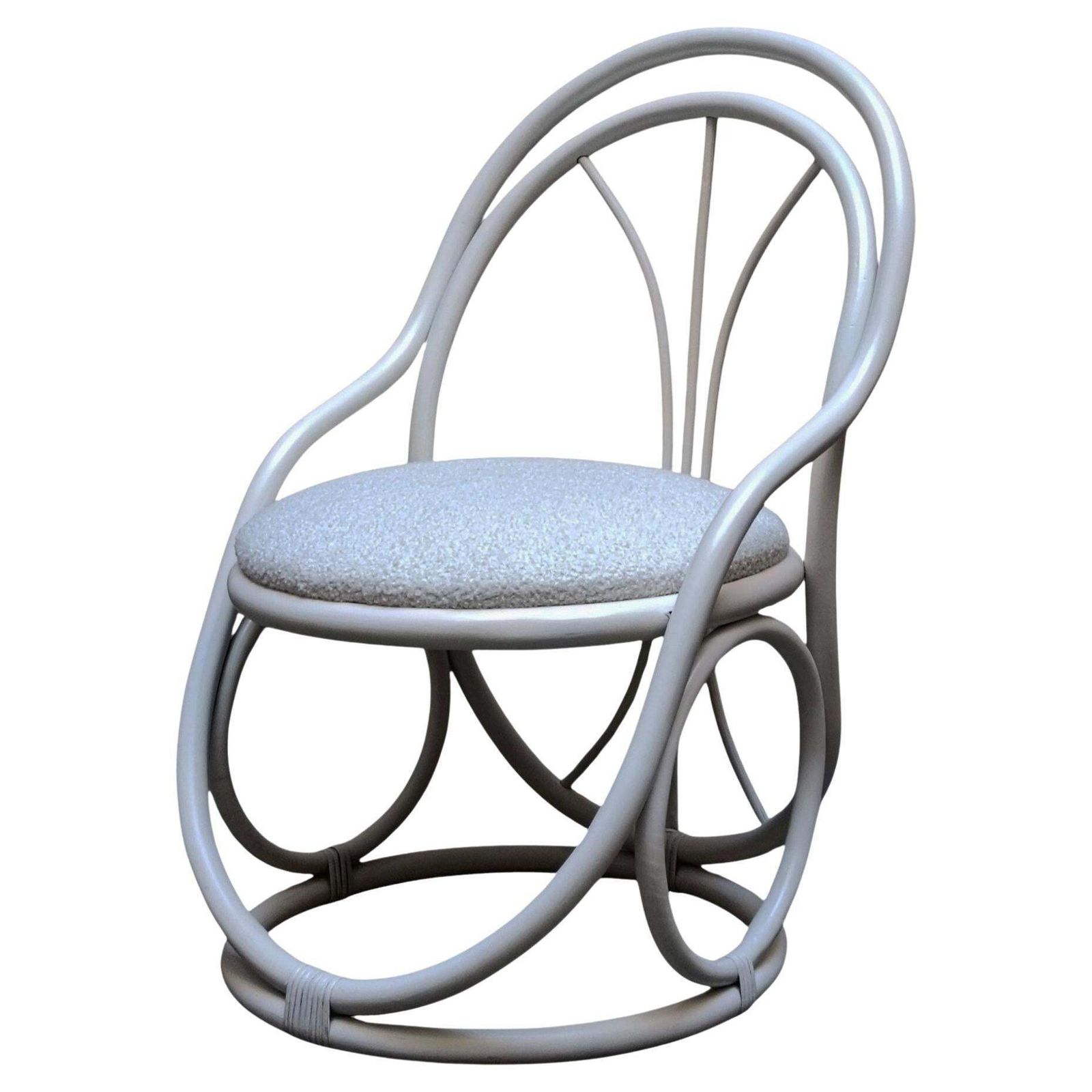 Thonet Attrib. White Curved Wood And Fabric Armchair, Italy 1960s