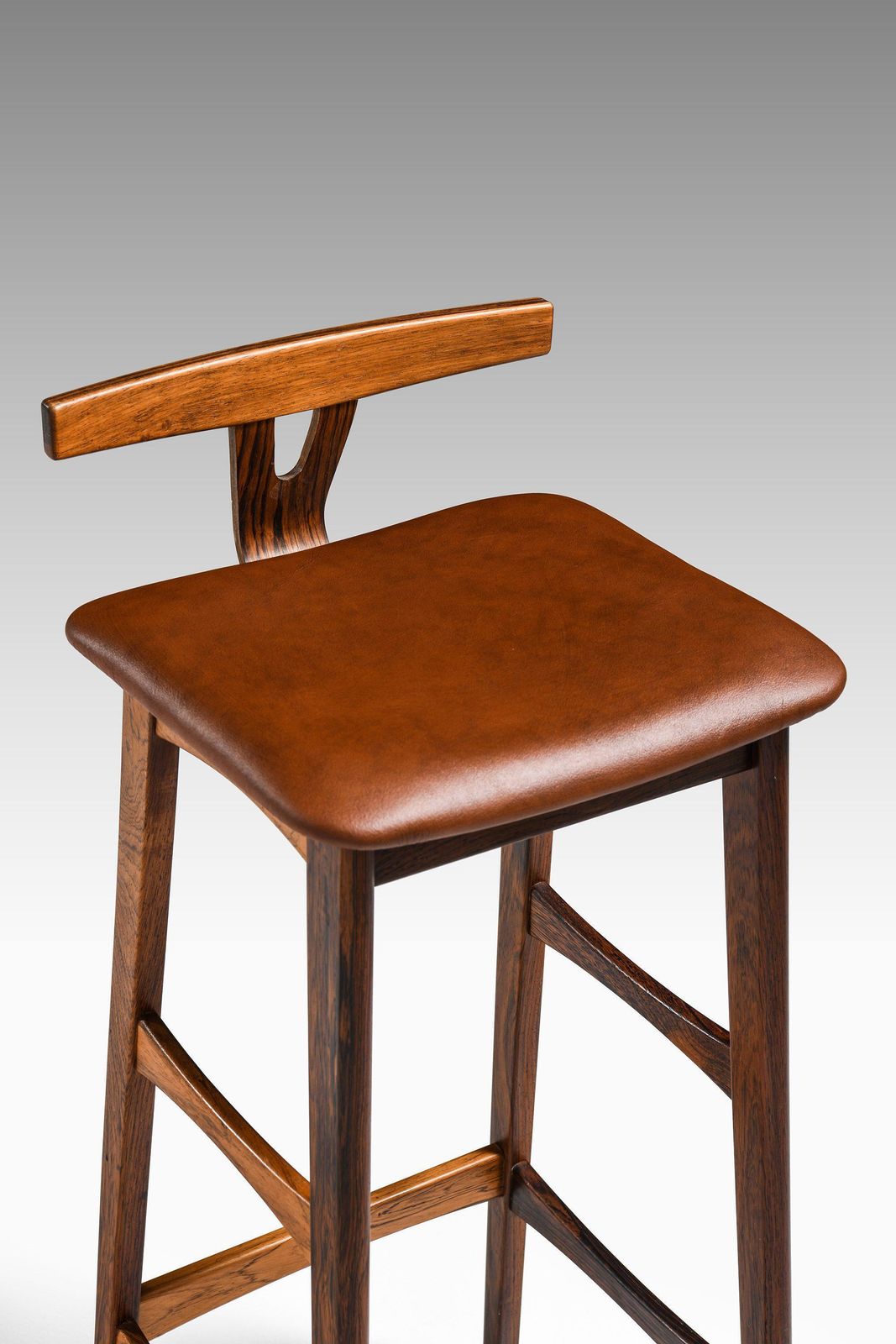 Set Of 6 Bar Stools In Rosewood And Leather By Knud Bent, 1960's photo vinterior