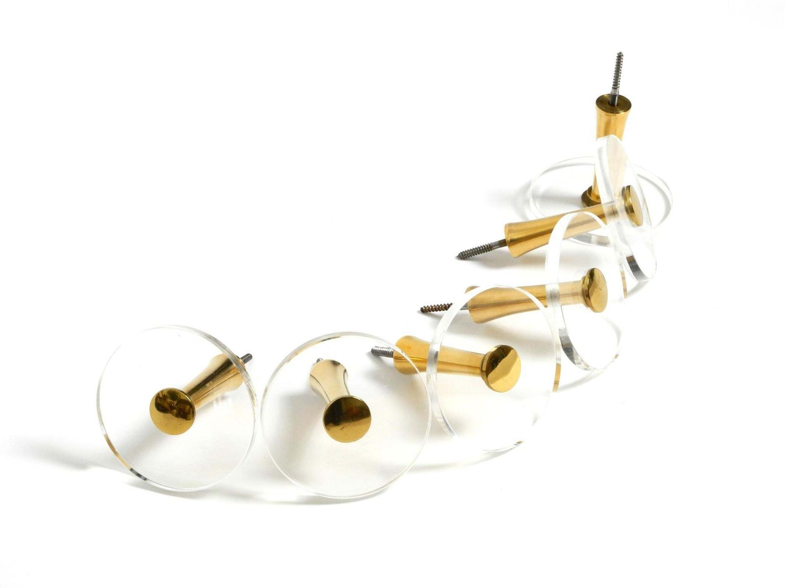 1970s Set Of 6 Coat Hooks Made Of Brass And Plexiglass By Vereinigte Werkstätten photo furniture